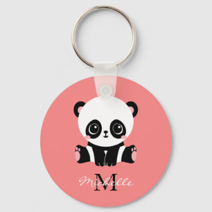 Monogram Cute Sitting Panda Personeelszalm Sleutelhanger
