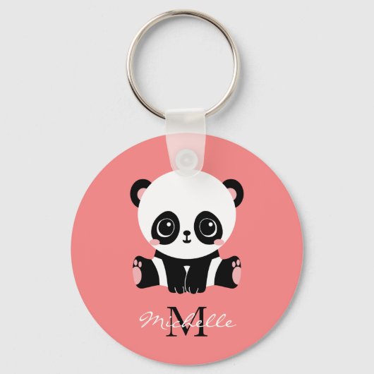 Monogram Cute Sitting Panda Personeelszalm Sleutelhanger (Voorkant)