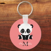 Monogram Cute Sitting Panda Personeelszalm Sleutelhanger (Achterkant)