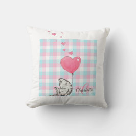 Monogram Cute Sleepy Cat Pink Waterverf Kussen