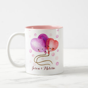 Monogram Cute Valentijnsdag Balloons Tweekleurige Koffiemok