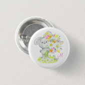 Monogram Cute Waterverf Floral Bunny Rabbit Ronde Button 3,2 Cm (Voorkant /achterkant)