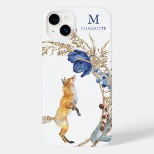 Monogram Cute Woodland Fox Waterverf Floral Name Case-Mate iPhone 14 Plus Hoesje