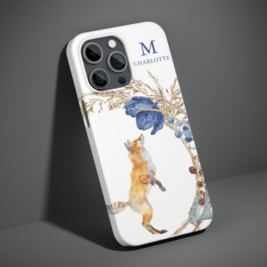 Monogram Cute Woodland Fox Waterverf Floral Name Case-Mate iPhone Case