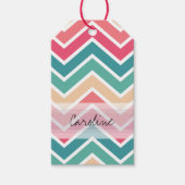 Monogram Cyaan Peach Reds Geometric Chevron Patter Cadeaulabel (Voorkant)