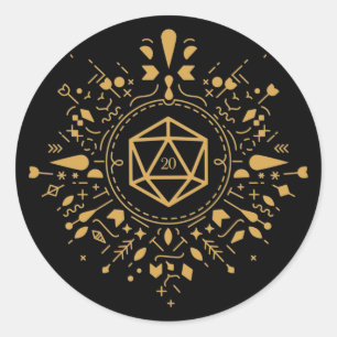 Monogram D20 Dice Fantasy Tabletop RPG Ronde Sticker