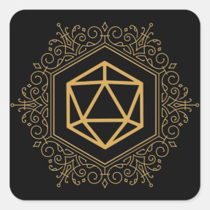 Monogram D20 - Dice Gold Tabletop RPG Vierkante Sticker