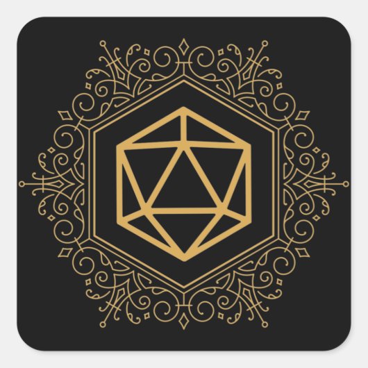 Monogram D20 - Dice Gold Tabletop RPG Vierkante Sticker (Voorkant)