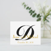 Monogram D Bewaar de datum Kaart Gold Black White (Staand voorkant)