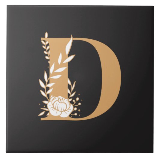 Monogram D  bloemmotief Tegeltje (Voorkant)
