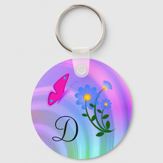 Monogram D Bloemvlinder Sleutelhanger (Voorkant)