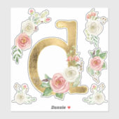 Monogram D Blush Roze Rose Bloemenblad Waterverf Sticker (Vel)