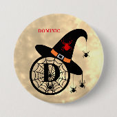 Monogram D Halloween Sky Witch Spiders Name Button (Voorkant)