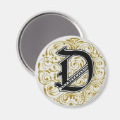 Monogram "D" in goud - Magnet Magneet (Voorkant / Achterkant)