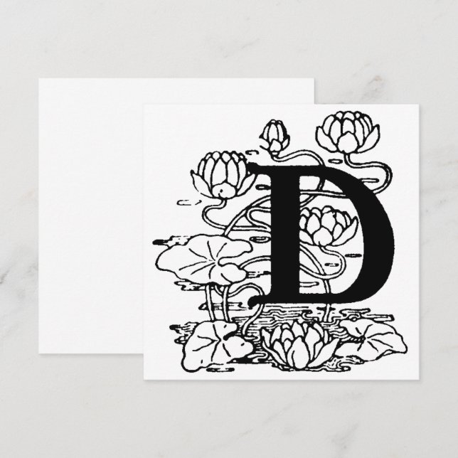 Monogram D Initiaal Black en White Floral Pattern (Voorkant / Achterkant)