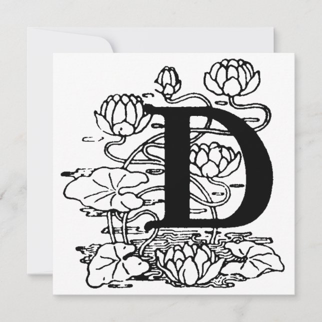 Monogram D Initiaal Black en White Floral Pattern (Voorkant)