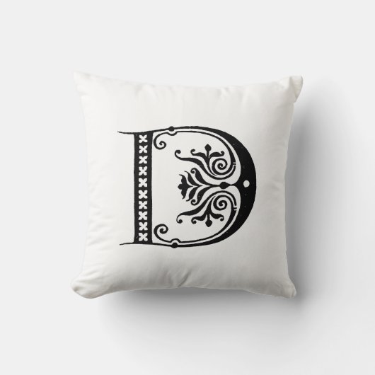 Monogram D Initiaal Black en White Floral Pattern Kussen (Voorkant)