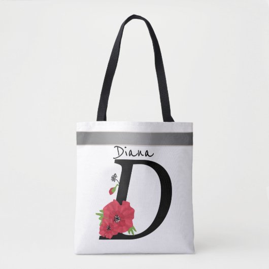 Monogram D, letter D, bloemen, monogram, monogram Draagtas (Voorkant)