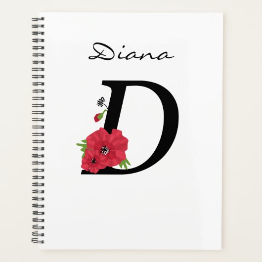 Monogram D, letter D, bloemen, monogram, monogram Planner (Voorkant)