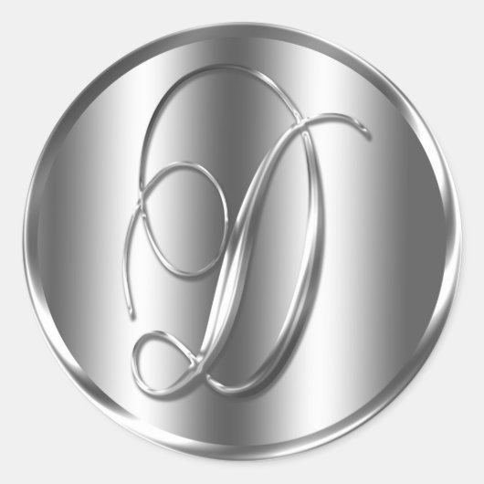 Monogram D Silver Color Wedding Invitation Holiday Ronde Sticker (Voorkant)