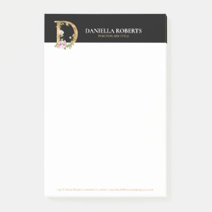 Monogram D voor goud en bloemen Post-it® Notes