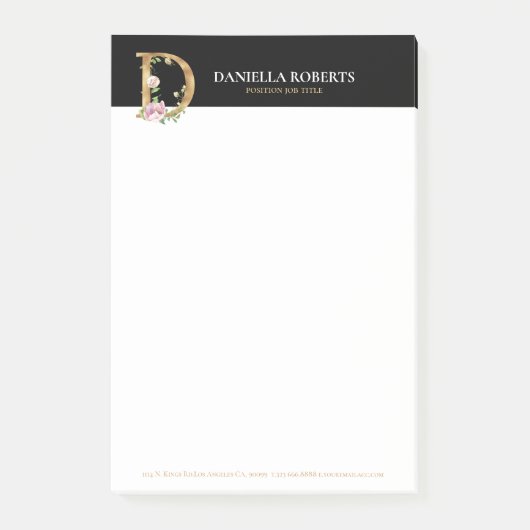 Monogram D voor goud en bloemen Post-it® Notes (Voorkant)
