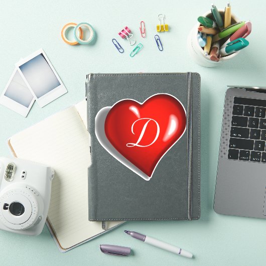 Monogram D, wit, gedrukt op ruby rood hart Sticker (iPad Cover)