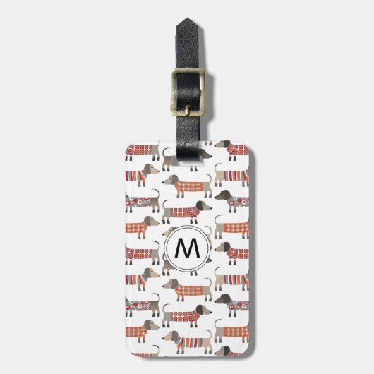 Monogram Dachshund Dog Pattern Bagagelabel (Voorkant verticaal)