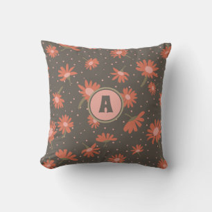 Monogram Daisies Coral Pink Brown Pattern Kussen