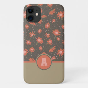 Monogram Daisies Coral Pink Floral Pattern iPhone 11 Hoesje