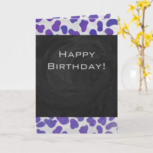 Monogram Dalmatiaans Paars en wit afdrukken Kaart (Gele Bloem)