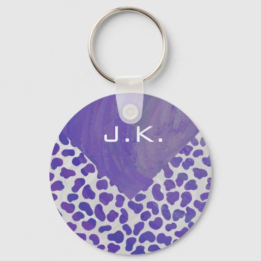 Monogram Dalmatiaans Paars en wit afdrukken Sleutelhanger (Voorkant)