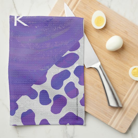 Monogram Dalmatiaans Paars en wit afdrukken Theedoek (Quarter Fold)