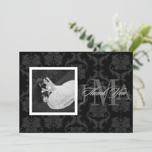 Monogram Damask Bedankt kaarten, Flat (Staand voorkant)