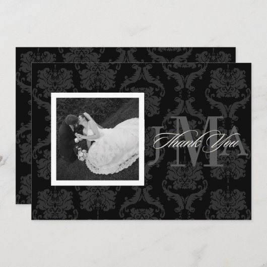 Monogram Damask Bedankt kaarten, Flat (Voorkant / Achterkant)