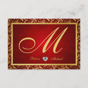 Monogram Damask Red/Gold RSVP-kaarten RSVP Kaartje