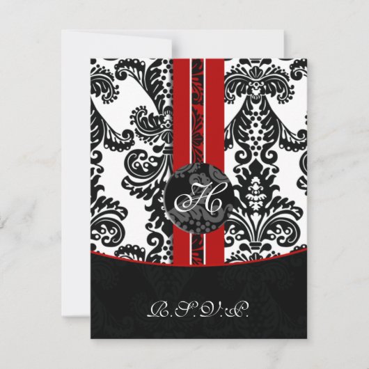 Monogram Damask Red RSVP-kaarten RSVP Kaartje (Voorkant)
