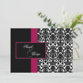 monogram damask roze bruiloft kaart (Staand voorkant)