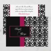 monogram damask roze bruiloft kaart (Voorkant / Achterkant)