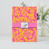 Monogram Damask Sinaasappel & Roze bruiloft RSVP-k RSVP Kaartje (Staand voorkant)