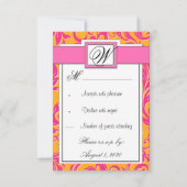 Monogram Damask Sinaasappel & Roze bruiloft RSVP-k RSVP Kaartje (Achterkant)