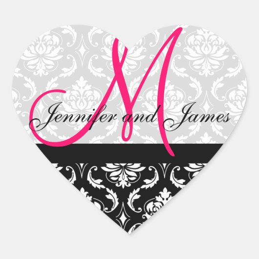 Monogram Damask Trouwgunst Stickers Roze (Voorkant)