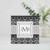 Monogram Damask Wedding Uitnodiging (Staand voorkant)
