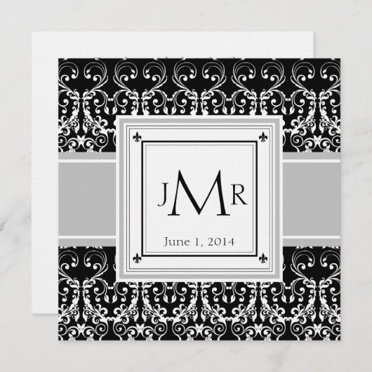 Monogram Damask Wedding Uitnodiging (Voorkant / Achterkant)