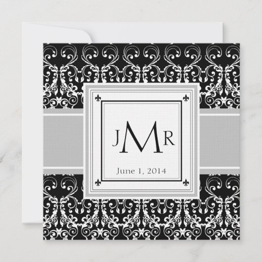 Monogram Damask Wedding Uitnodiging (Voorkant)