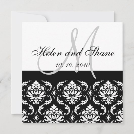 Monogram Damask Wedding-uitnodiging Kaart (Voorkant)