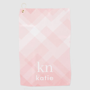 Monogram Dames Pastel Roze Plaid Aangepaste Naam Golfhanddoek