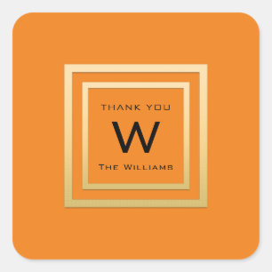Monogram Dank Goud Lijst Sinaasappel VIP Bruiloft Vierkante Sticker