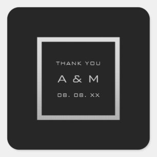 Monogram Dank Grijs Lijst Zilver Bruiloft Grijs Zw Vierkante Sticker