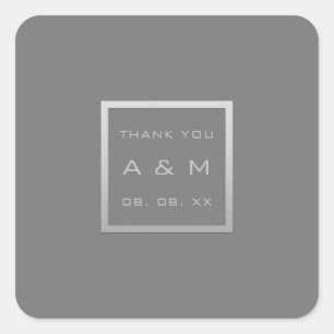 Monogram Dank Grijs Lijst Zilver Datum Bruiloft Vierkante Sticker